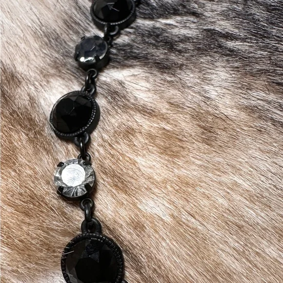 French Jet Hematite Rhinestone Black Chain Choker - Picture 7 of 8